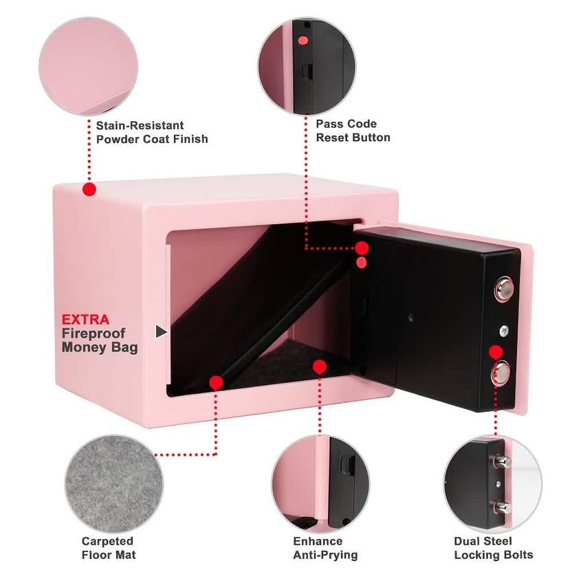 Fireproof Digital Home Safe with Keypad Sensor Light & Money Bag-Silver