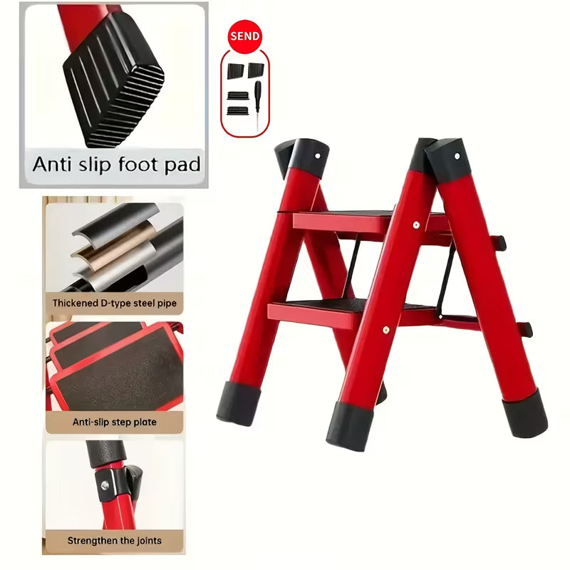 Heavy-Duty 2-Step Folding Ladder – Metal A-Frame with Non-Slip Steps