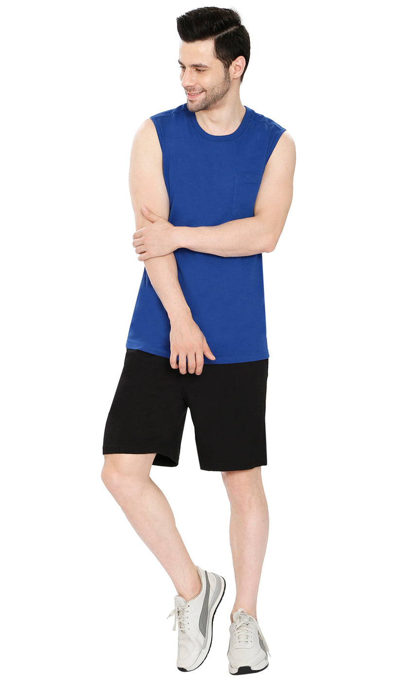 2 Pack Mens Cotton Knit Shorts with Elastic Waistband and Inner Drawstrings