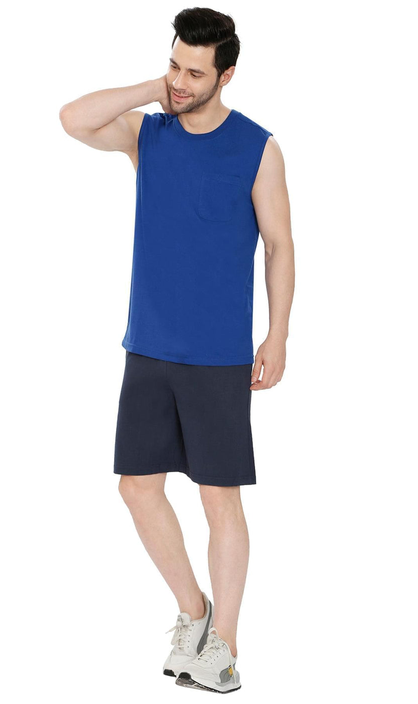 2 Pack Mens Cotton Knit Shorts with Elastic Waistband and Inner Drawstrings