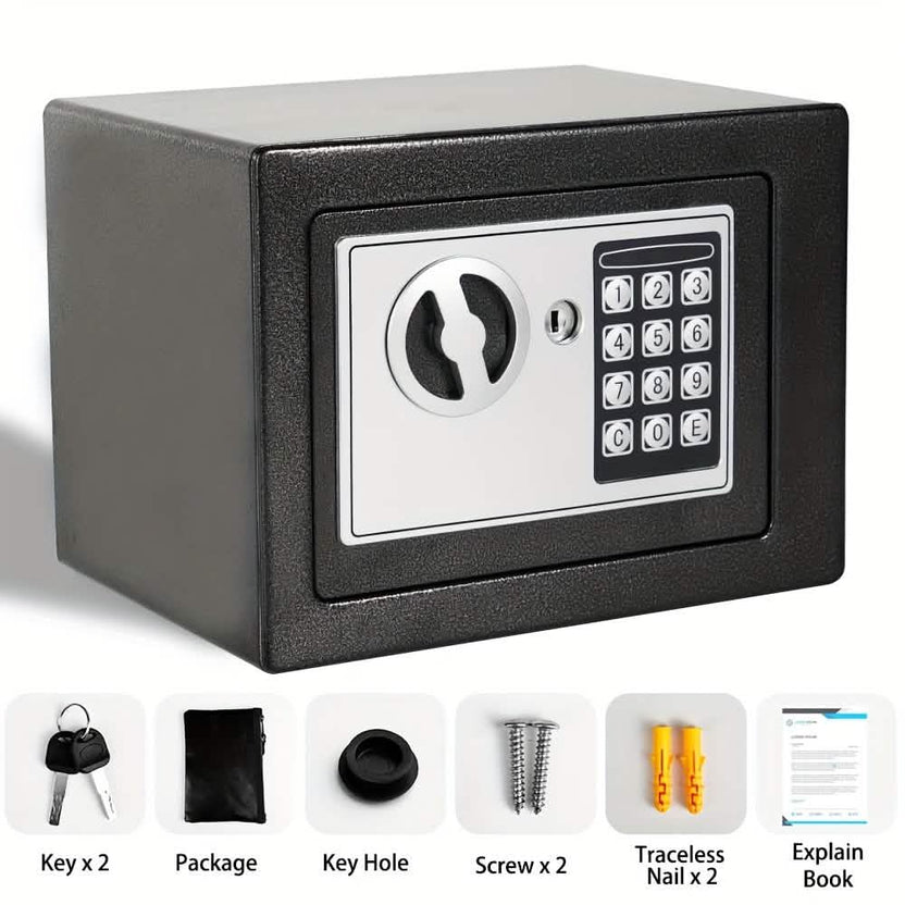 Fireproof Digital Home Safe with Keypad Sensor Light & Money Bag-Silver