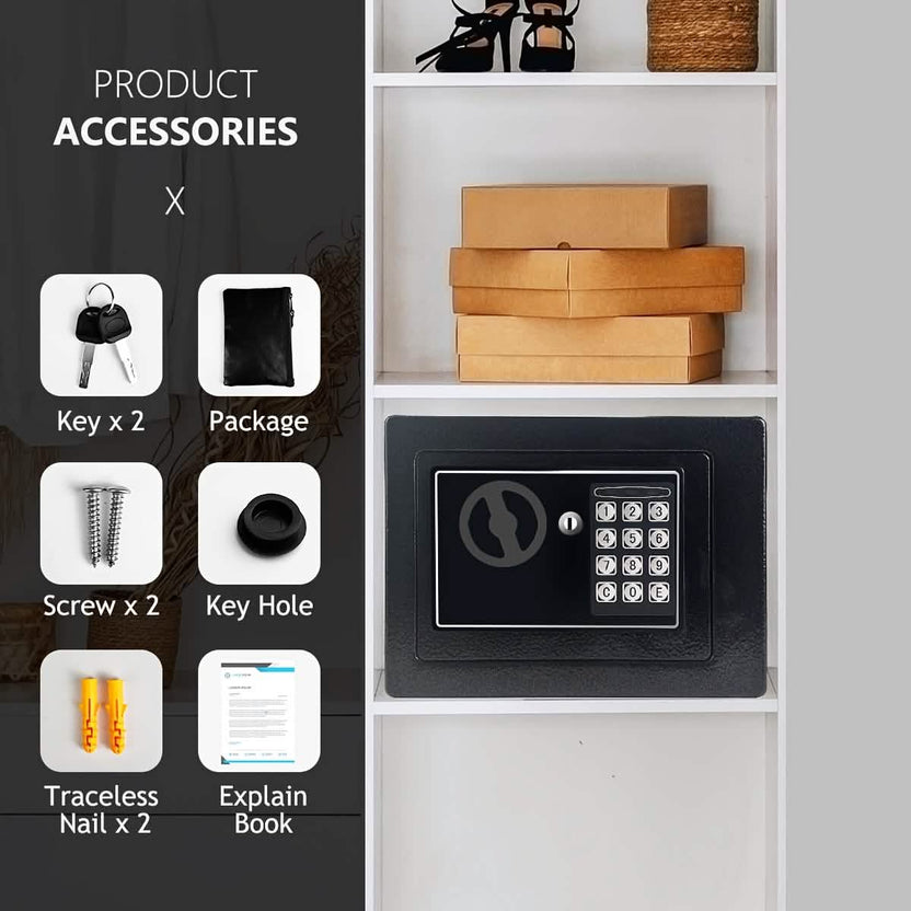 Fireproof Digital Home Safe with Keypad Sensor Light & Money Bag-Silver