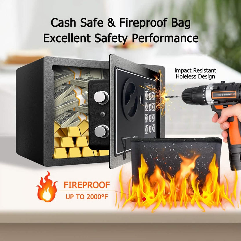 Fireproof Digital Home Safe with Keypad Sensor Light & Money Bag-Silver