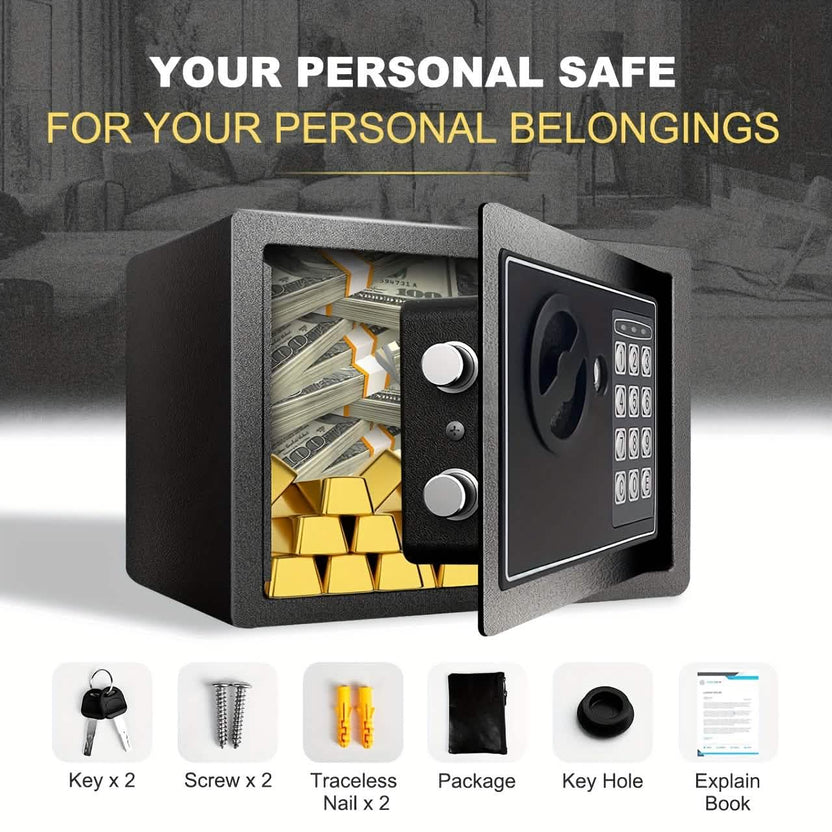 Fireproof Digital Home Safe with Keypad Sensor Light & Money Bag-Silver