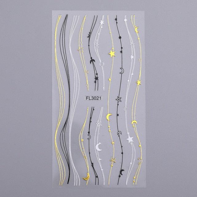 Gold Silver 3D Nail Sticker Curve Stripe Lines Nails Stickers Gradient