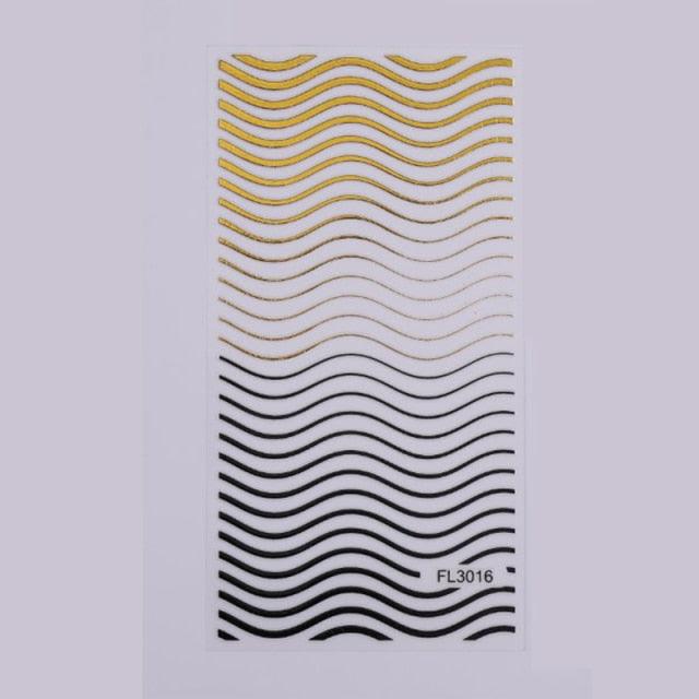 Gold Silver 3D Nail Sticker Curve Stripe Lines Nails Stickers Gradient