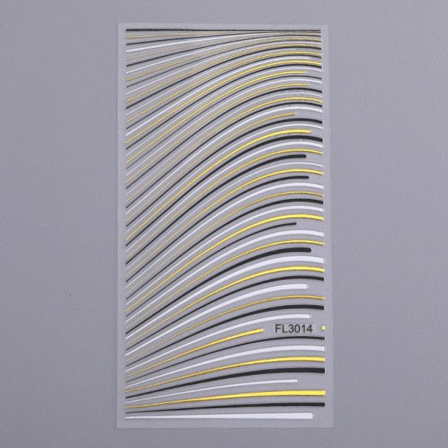 Gold Silver 3D Nail Sticker Curve Stripe Lines Nails Stickers Gradient