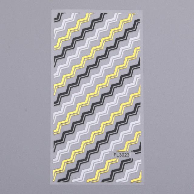 Gold Silver 3D Nail Sticker Curve Stripe Lines Nails Stickers Gradient