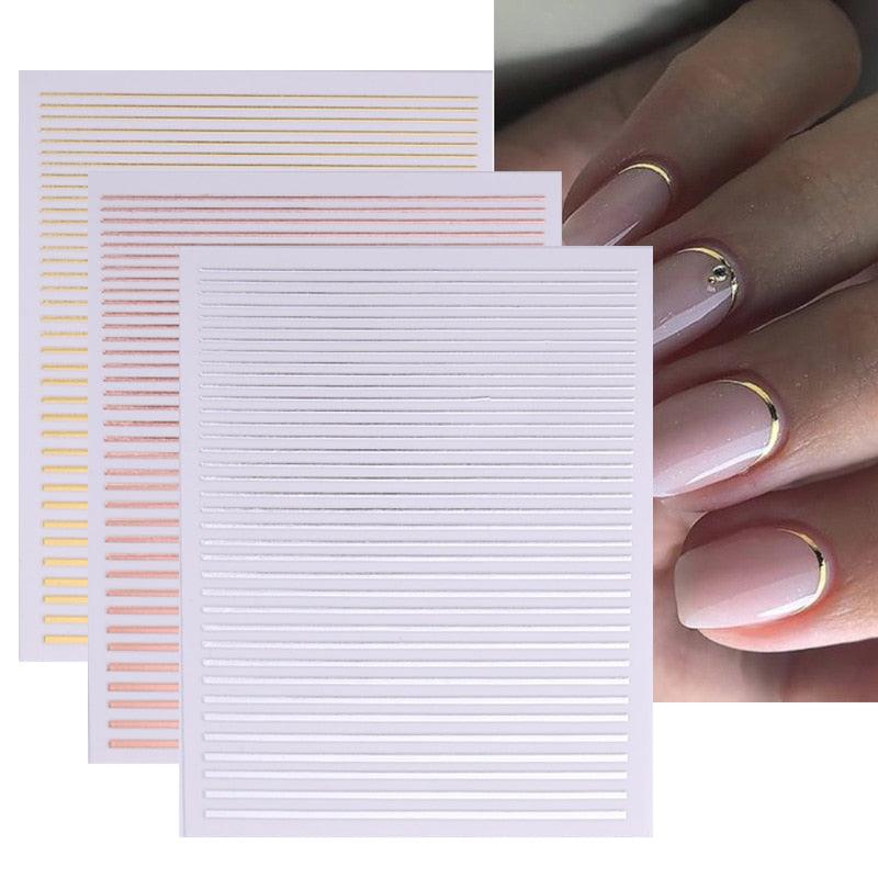 Gold Silver 3D Nail Sticker Curve Stripe Lines Nails Stickers Gradient