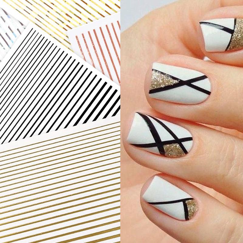 Gold Silver 3D Nail Sticker Curve Stripe Lines Nails Stickers Gradient