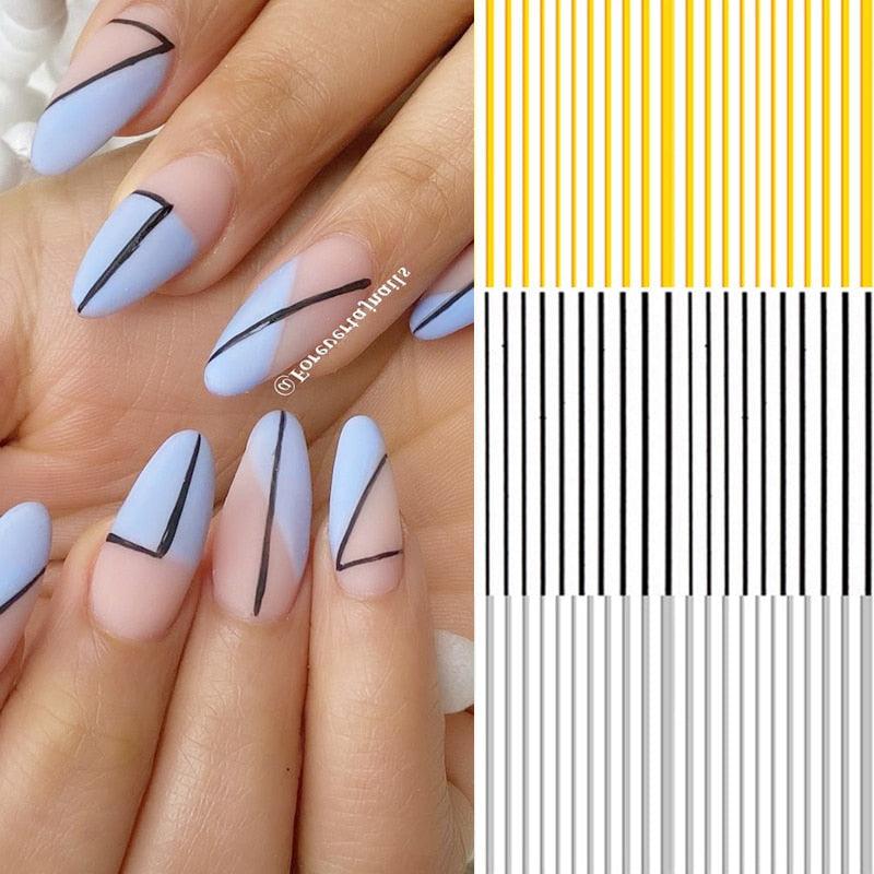 Gold Silver 3D Nail Sticker Curve Stripe Lines Nails Stickers Gradient