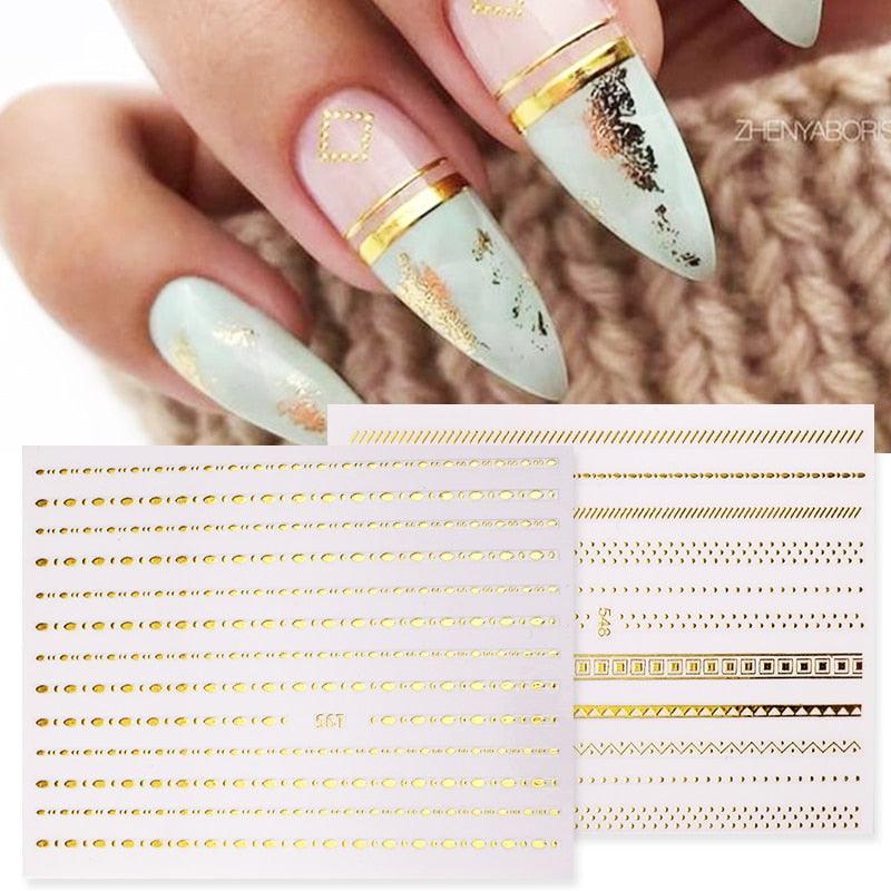 Gold Silver 3D Nail Sticker Curve Stripe Lines Nails Stickers Gradient