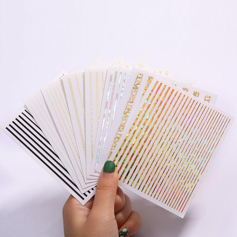Gold Silver 3D Nail Sticker Curve Stripe Lines Nails Stickers Gradient
