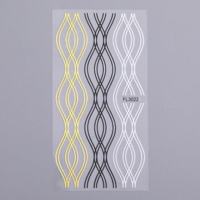 Gold Silver 3D Nail Sticker Curve Stripe Lines Nails Stickers Gradient