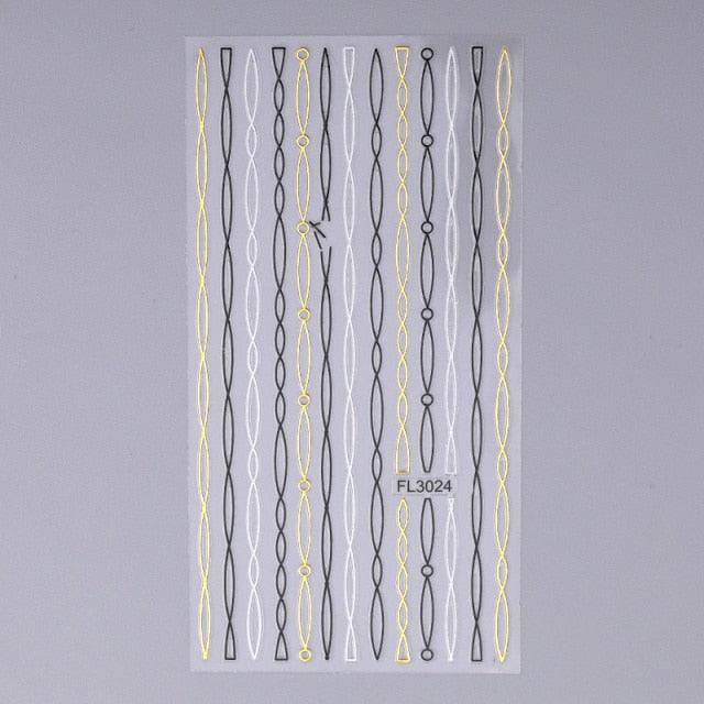 Gold Silver 3D Nail Sticker Curve Stripe Lines Nails Stickers Gradient