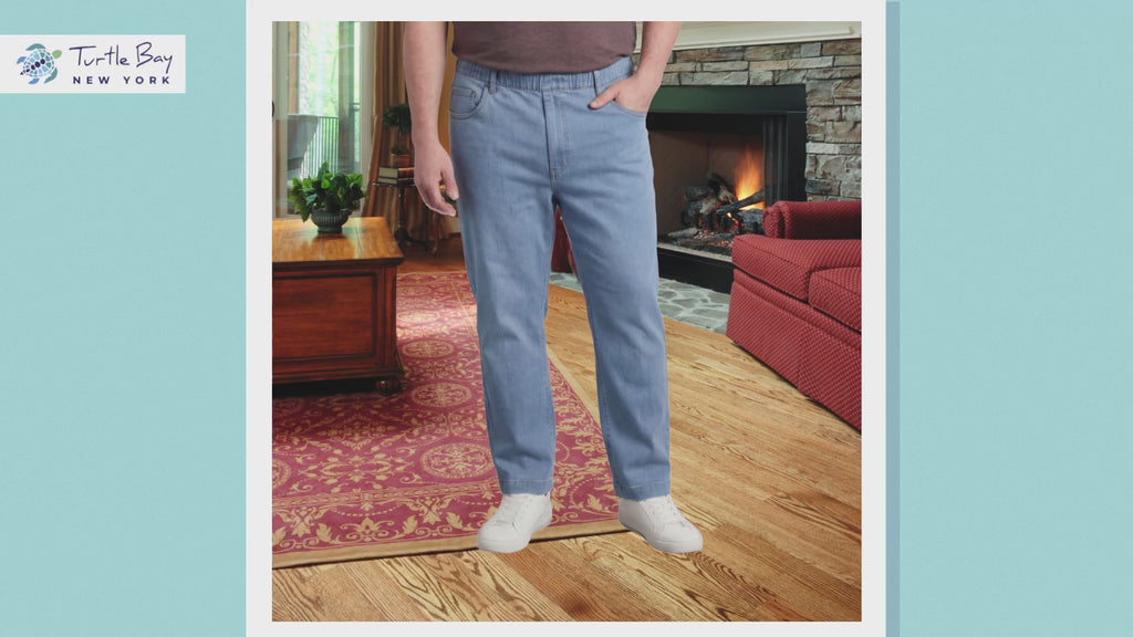 Men’s Lightweight Casual Elastic Waist Pull-On Jeans – Denim & Twill Pants with Easy Fit