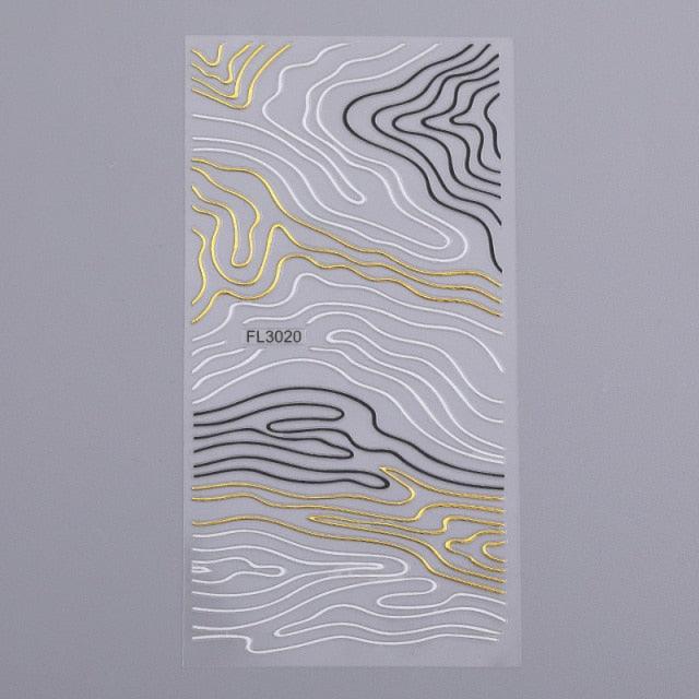Gold Silver 3D Nail Sticker Curve Stripe Lines Nails Stickers Gradient