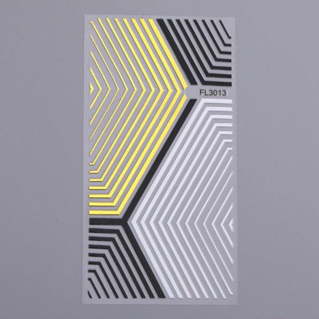 Gold Silver 3D Nail Sticker Curve Stripe Lines Nails Stickers Gradient
